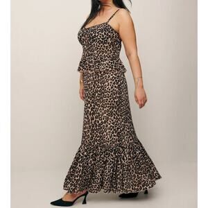 Reformation Leopard Felda Slip Dress 18 Lace Trim Midi Wedding Guest Romantic